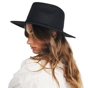 ASOS DESIGN 100% Wool Classic Black Fedora Hat with Braid Trim SZ M